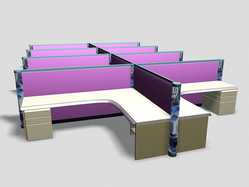 Purple Office Cubicles 3d rendering