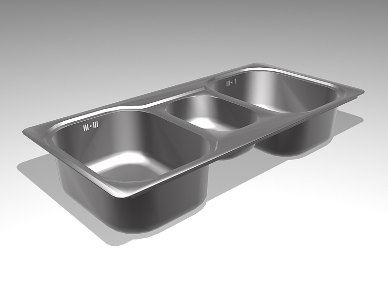 Three Bowl Kitchen Sink 3d rendering