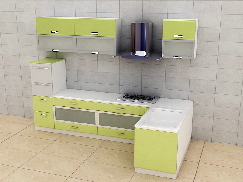 Lemon Green Kitchen Cabinet Design 3d rendering