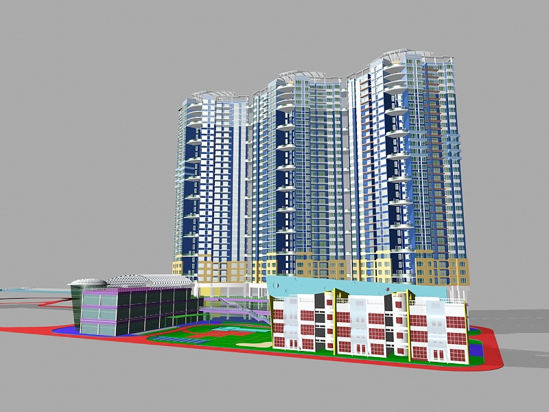 High Rise Residential Building 3d rendering