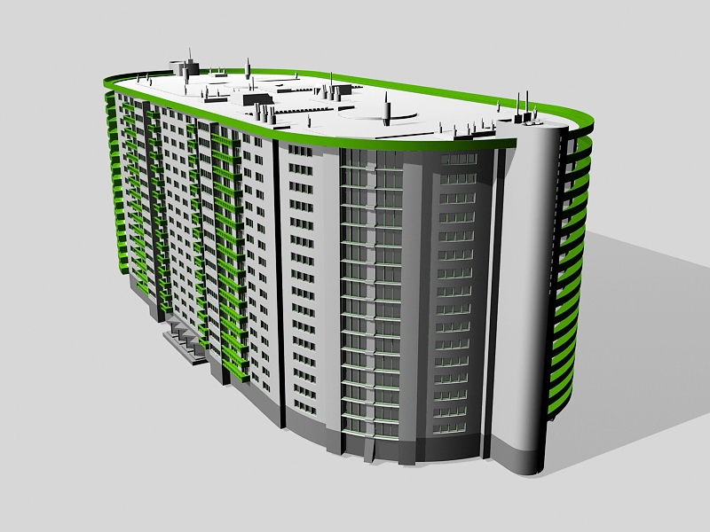 High Multistoried Apartment Building 3d rendering