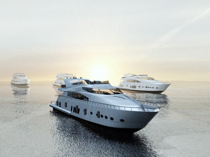 Yachts in Ocean at Sunset 3d rendering