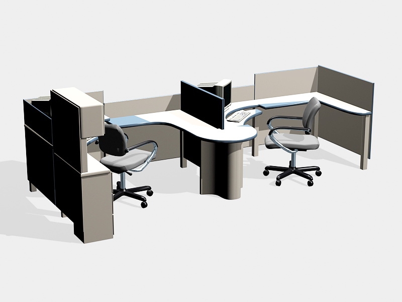 2 Person L Shape Office Cubicles 3d rendering