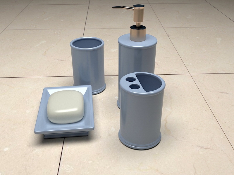 Blue Bathroom Accessories 3d rendering