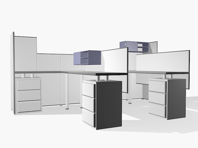 2 Person Cubicle Desk with Drawers 3d rendering