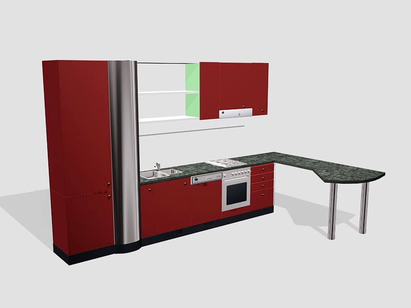 Small Apartment Kitchen Design Ideas 3d rendering