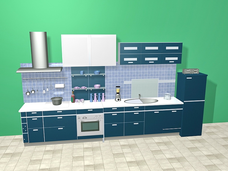 Blue Kitchen Cabinets Design Ideas 3d rendering