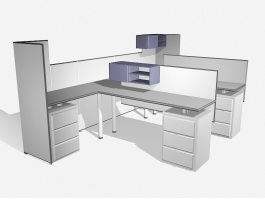 2 Person Cubicle Desk with Drawers 3d preview