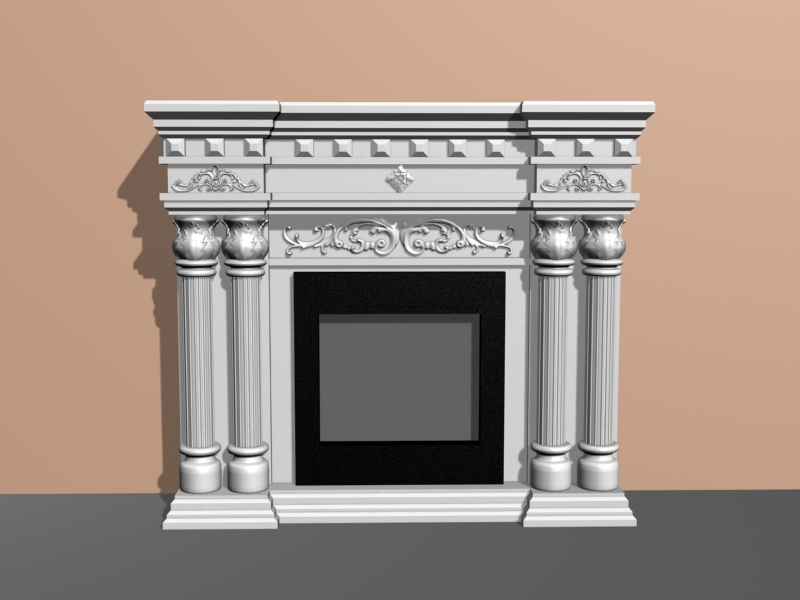 Carved White Fireplace 3d rendering