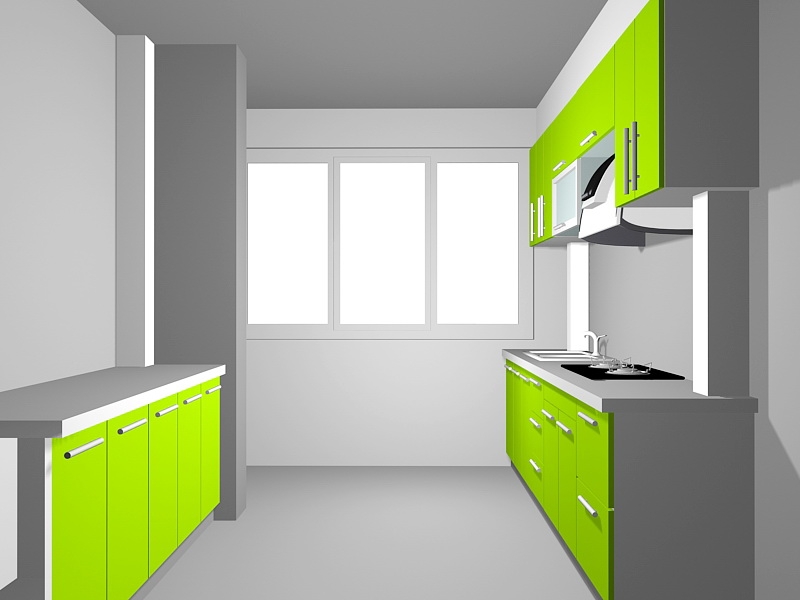 Lime Green Kitchen Design 3d rendering