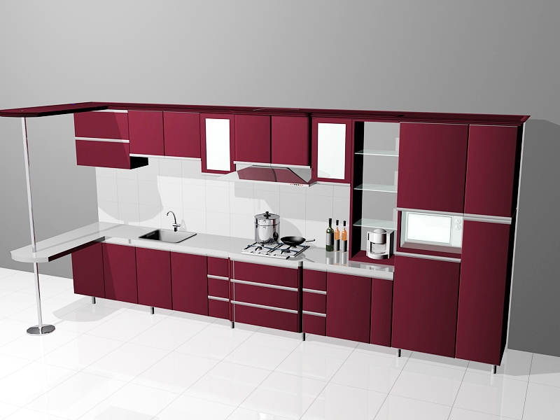 Red Kitchen Cabinet Ideas 3d rendering