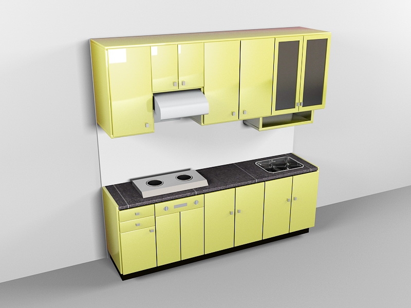 Lime Green Kitchen Cabinets 3d rendering