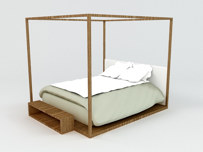 Wood Canopy Bed 3d rendering