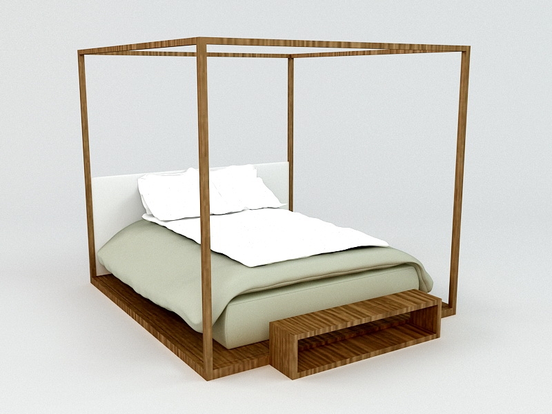 Wood Canopy Bed 3d rendering