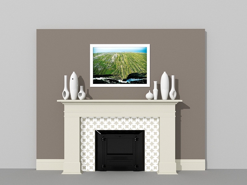 White Vase On Fireplace 3d rendering