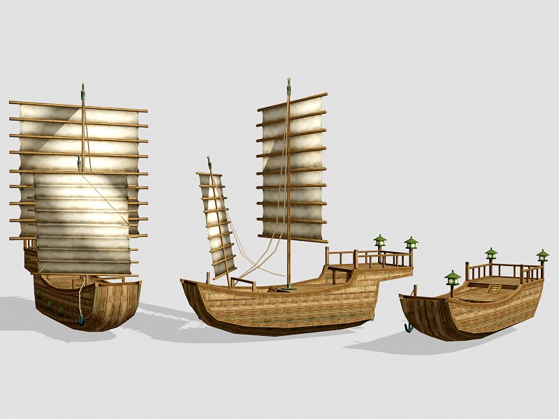 Ancient Chinese Ships 3d rendering