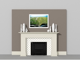 White Vase On Fireplace 3d model preview