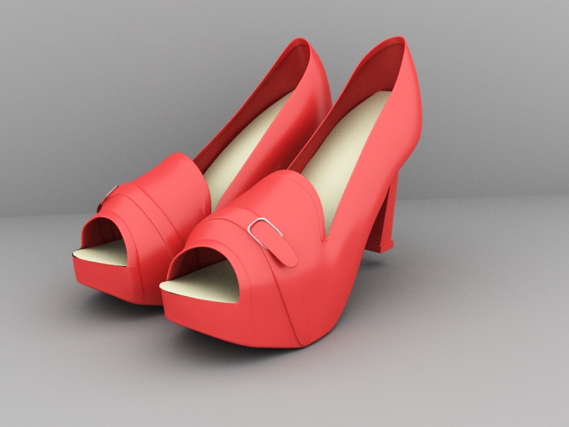 Red Peep Toe Platform High Heel Shoes 3d rendering