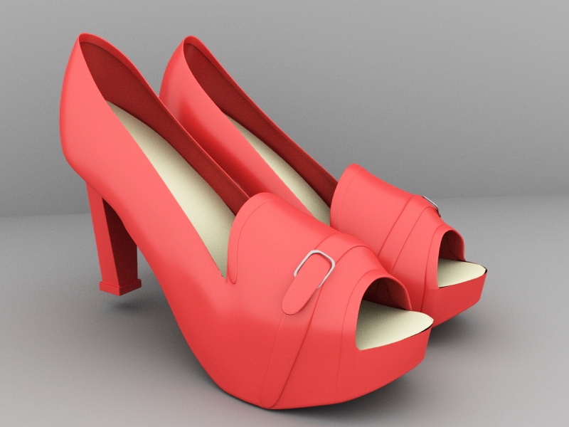Red Peep Toe Platform High Heel Shoes 3d rendering