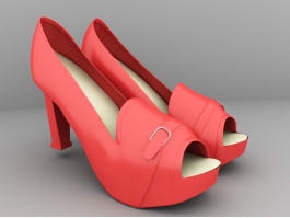 Red Peep Toe Platform High Heel Shoes 3d preview