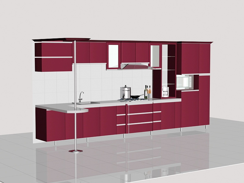 Rustic Red Kitchen Cabinets 3d rendering