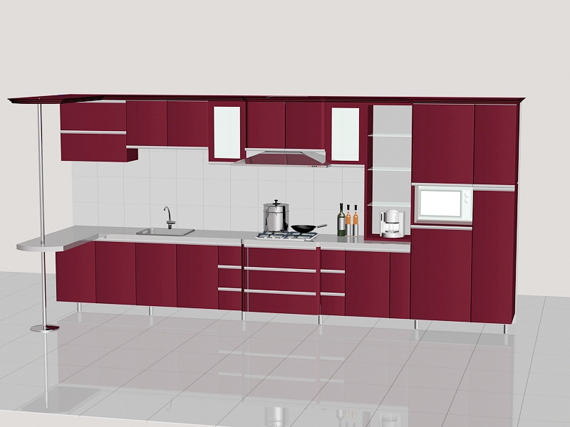 Rustic Red Kitchen Cabinets 3d rendering