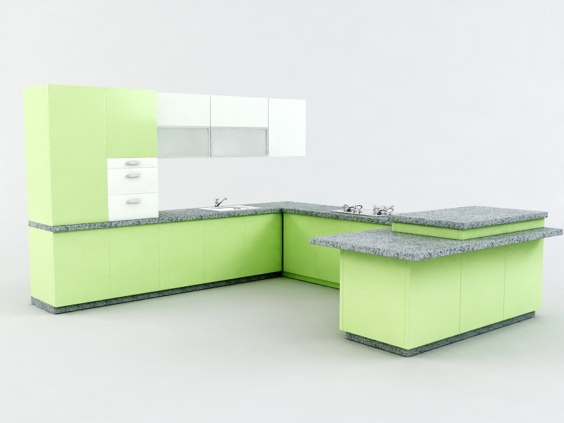 Green Kitchen Cabinets 3d rendering