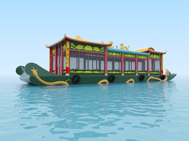 Ancient Chinese Royal Ship 3d rendering