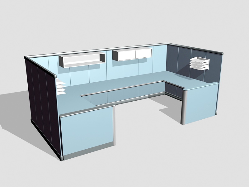 Light Blue Office Cubicle 3d rendering