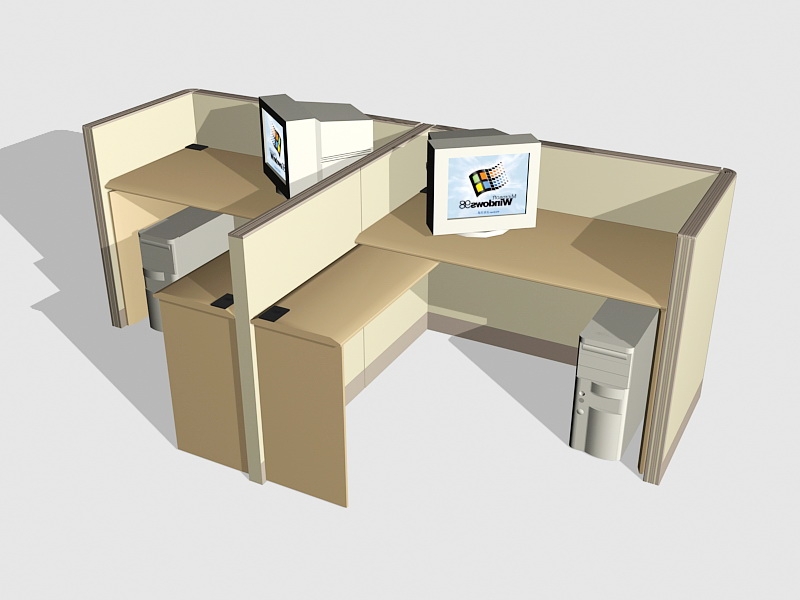2 Person Office Desk System 3d rendering