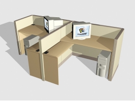2 Person Office Desk System 3d model preview