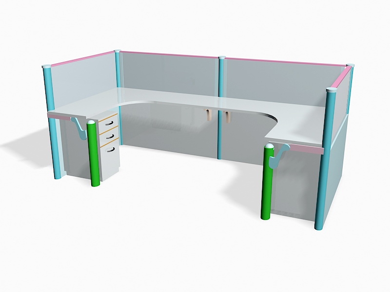 Light Blue Office Desk Cubicle 3d rendering