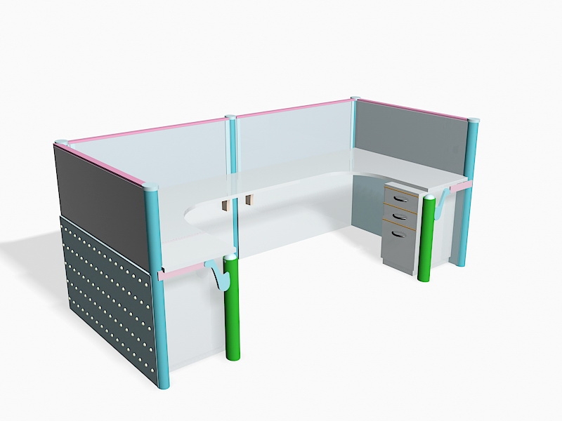 Light Blue Office Desk Cubicle 3d rendering