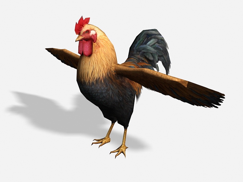 Colorful Rooster Low Poly 3d rendering