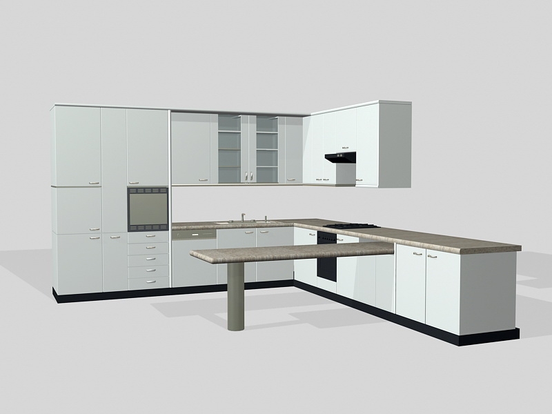 L-shaped Kitchen Layout Ideas 3d rendering