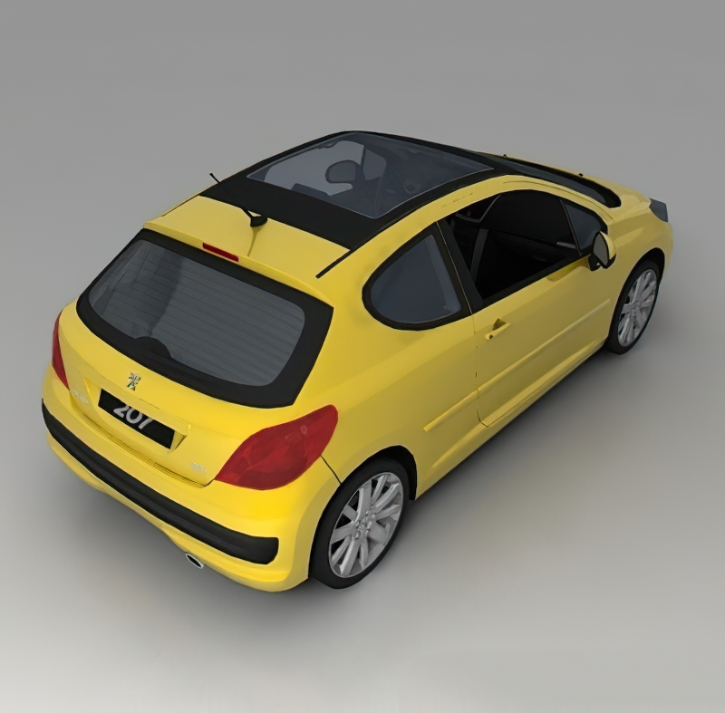 Renault Peugeot 207 Yellow 3d rendering