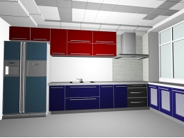 Red and Blue Kitchen Design Ideas 3d preview