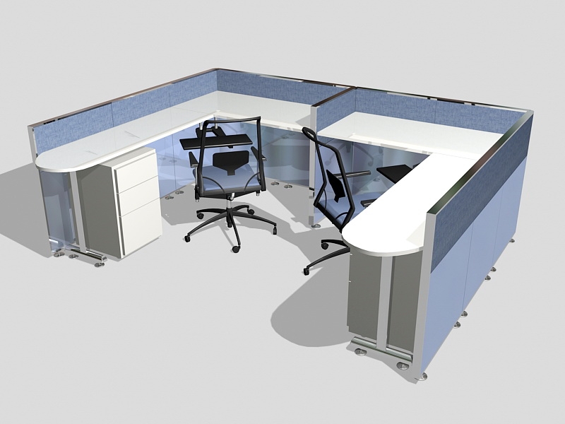 2 Person Office Cubicle 3d rendering