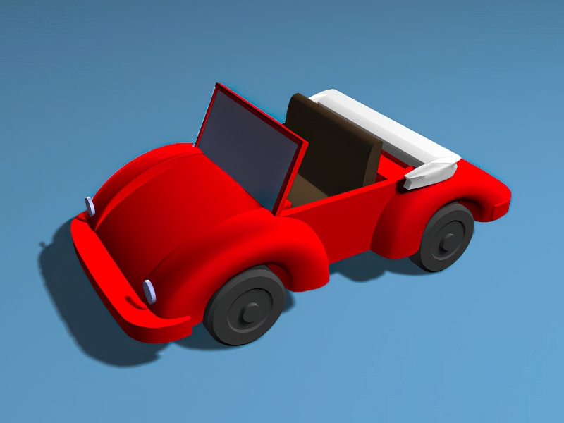 Red Convertible Car Cartoon 3d rendering