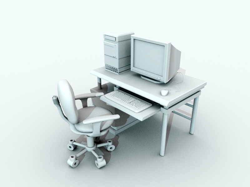 Home Office Desk with Chair and Computer 3d rendering