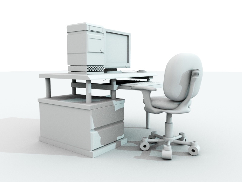 Home Office Desk with Chair and Computer 3d rendering