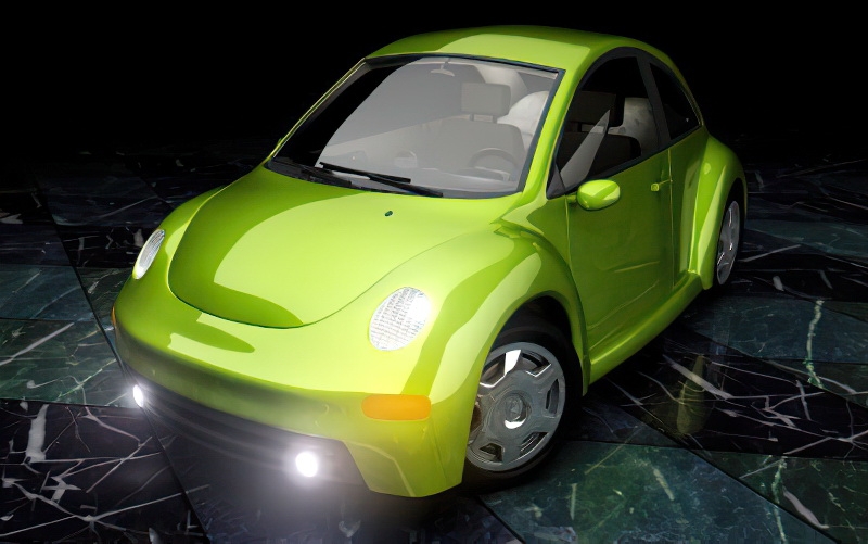 Lime Green VW Beetle 3d rendering