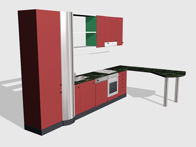 Small Studio Apartment Kitchen 3d rendering