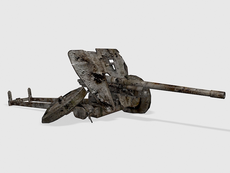 Destroyed Anti-tank Gun 3d rendering