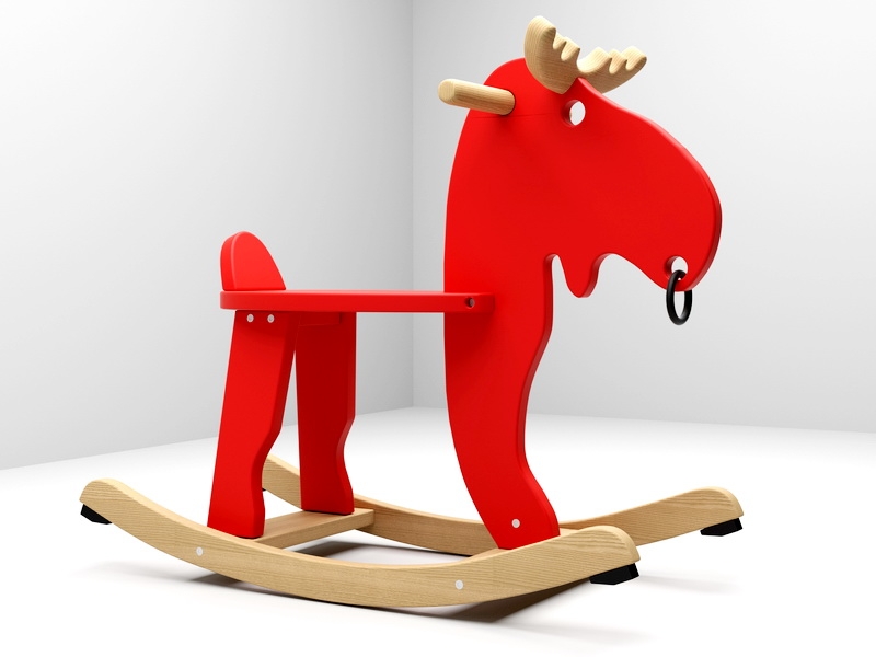 Red Wooden Rocking Horse 3d rendering