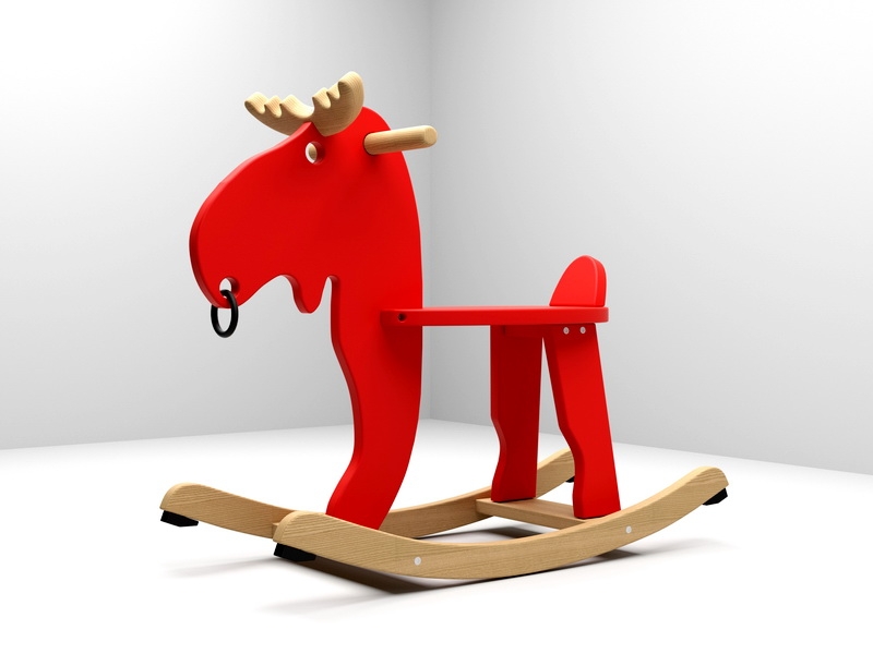 Red Wooden Rocking Horse 3d rendering