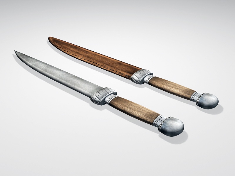 Old Knife with Scabbard 3d rendering