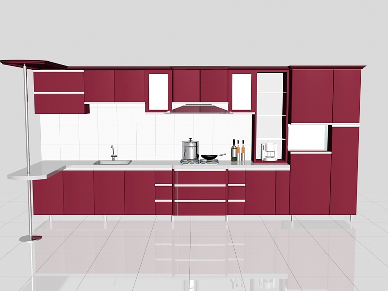 Red Kitchen Cabinets Design Ideas 3d rendering