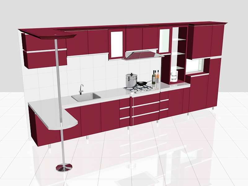 Red Kitchen Cabinets Design Ideas 3d rendering