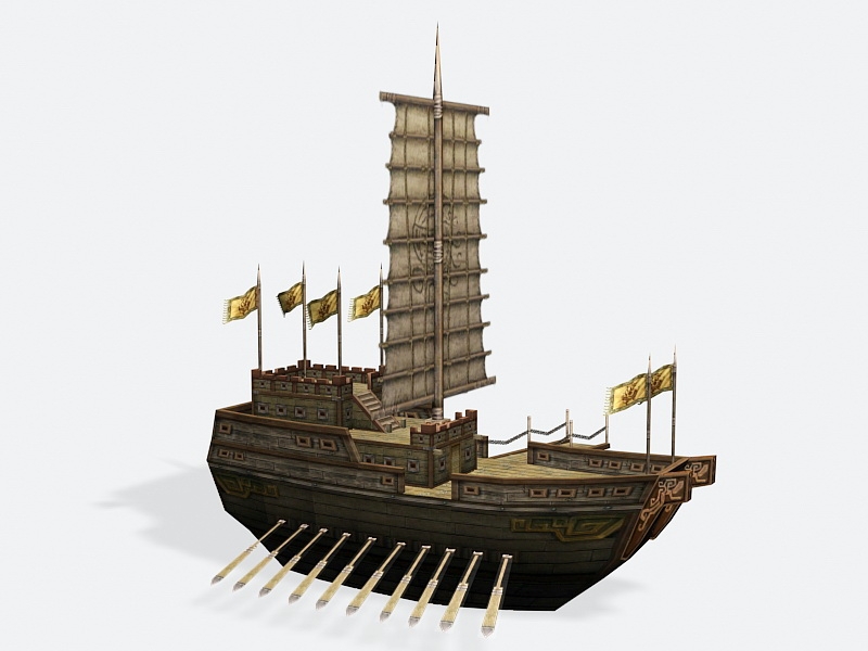Ancient Chinese Galleon Ship 3d rendering